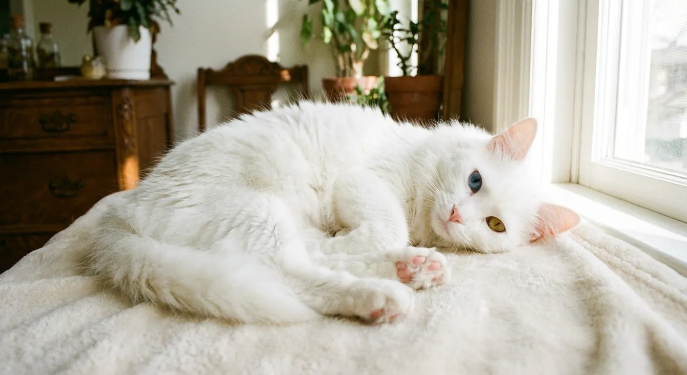 かわいい白色のオッドアイの猫