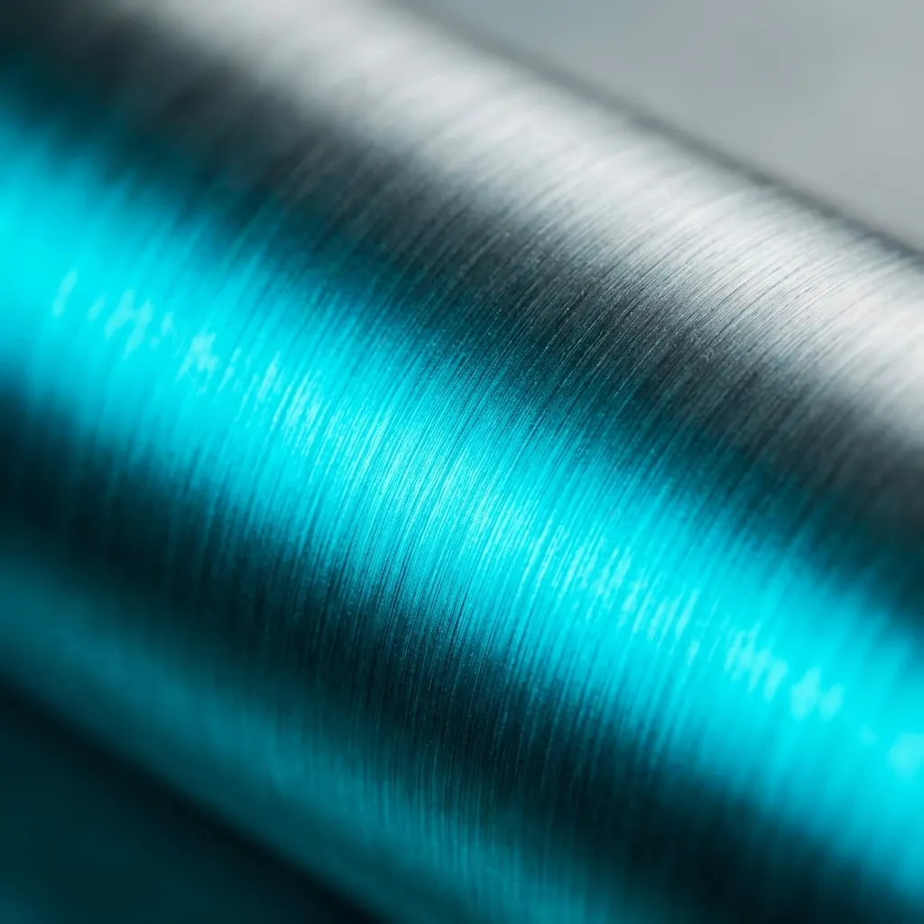 写真:プロフェッショナル商用ストックフォト。研磨された金属表面のミニマルなマクロ撮影で、超リアルにレンダリングされ、鮮やかなエレクトリックシアンが強く浸透しています。シャープに輝くエレクトリックシアンの色が、細かく研磨された溝や金属の粒子を深く飽和させ、金属本来の質感を強調するハイテクなデジタル感を演出します。この超高解像度8Kマクロ写真画像は、複雑なディテール、シャープなフォーカス、そして歪みのない4Kテクスチャを特徴としています。そのクリーンな構図は、Adobe StockやGetty Imagesのプロフェッショナルな建築写真にインスパイアされた、ハイエンドのグラフィックデザインの背景に最適です。