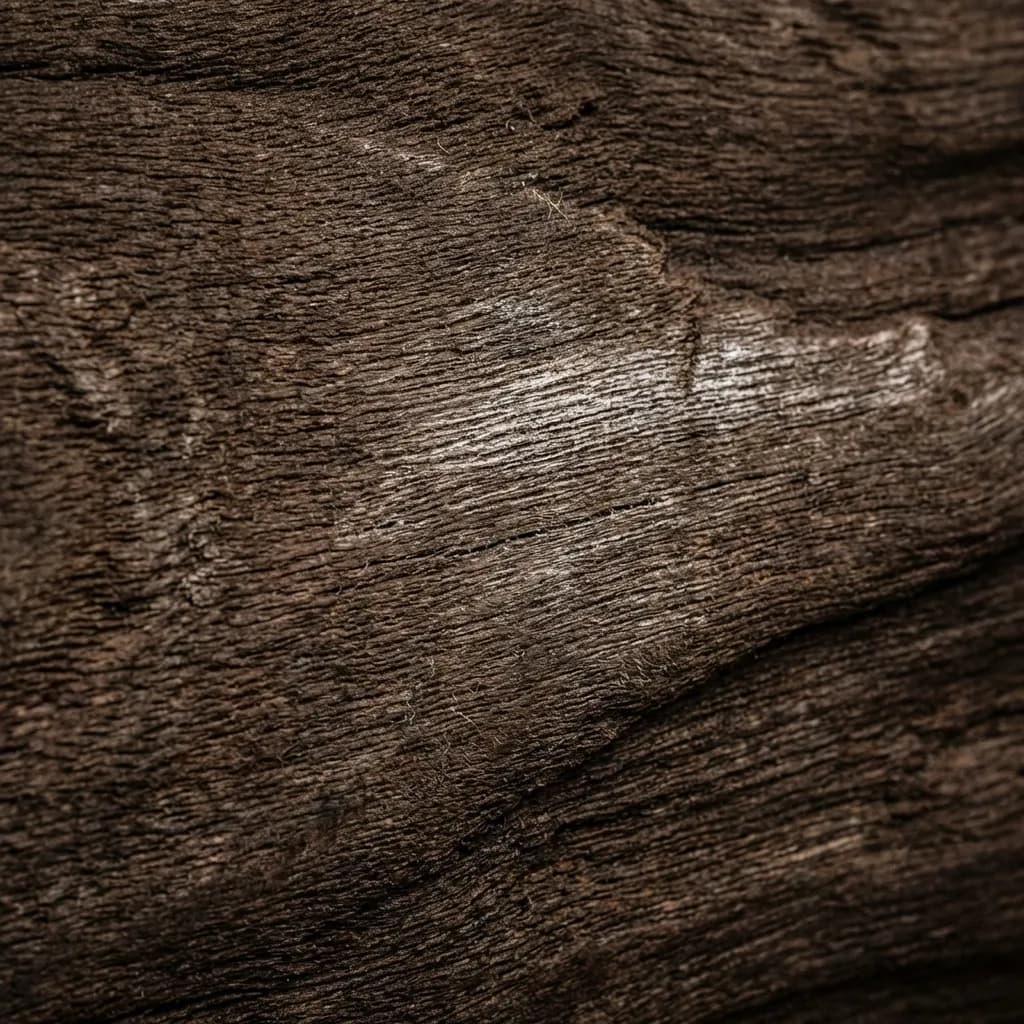 ミニマリストなマクロ写真、超リアル。天然の木目の深く質感のある表面に焦点を当て、豊かなバーントアンバーで表現されている。バーントアンバーの色合いが持つ素朴で土のような感触は、木材の繊維に深く溶け込み、風化したハイライトが繊細な筋目と有機的な輪郭をかすかに照らしている。木材の微細な構造の微細な線と複雑なディテールは鮮明にピントが合っており、温かみのある赤茶色の色合いがどのように光を吸収し、反射するかが示されている。超高解像度、8K、クリーンな構図、4Kテクスチャ、歪みなしのプロの商業用ストック写真。Adobe Stock、Getty Images、プロの建築写真スタイルで、ハイエンドなグラフィックデザインの背景に適している。